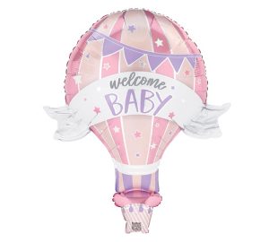 39" pkg Pink Welcome Baby Hot Air Balloon