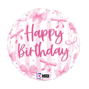 Betallic Pretty Pink Bow Birthday 18 inch Round Foil Balloon 1ct