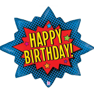 Betallic Superhero Birthday Burst 29 inch Shaped Foil Balloon Packaged 1ct