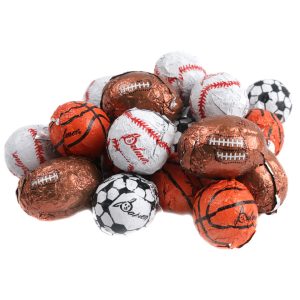 CHOCOLATE FLAVORED FOILED ASSORTED SPORTS BALLS