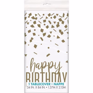 Confetti Gold Birthday Plastic Tablecover 54x84 inch