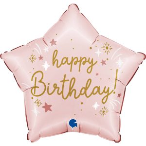 Grabo Happy Birthday Pastel Pink Star 18 inch Foil Balloon 1ct