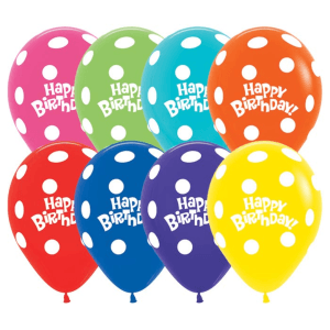 11" Sempertex Birthday White Polka Dots