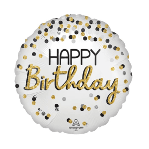 17" Pkg Silver Blk and Gld Birthday Hexl