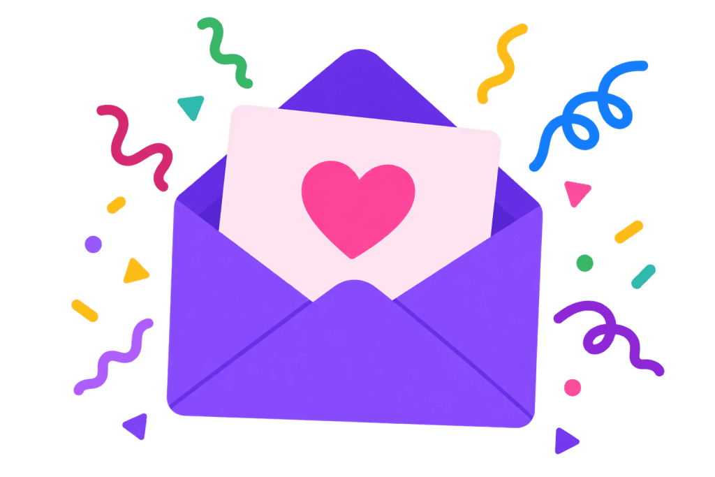 Festive Purple Envelope with Heart Card